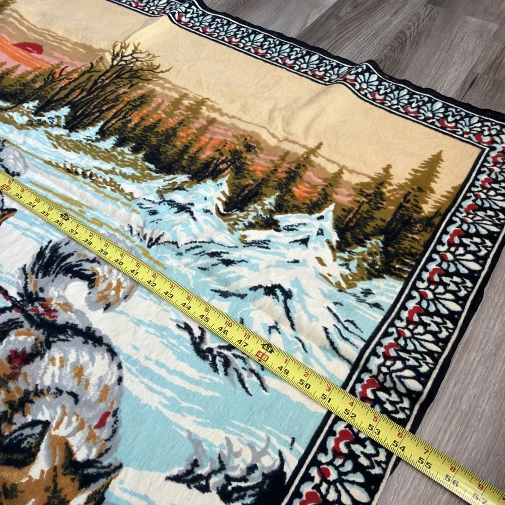 Vintage Mushing SLED DOGS Tapestry Rug Wall Hanger Made In ITALY 54